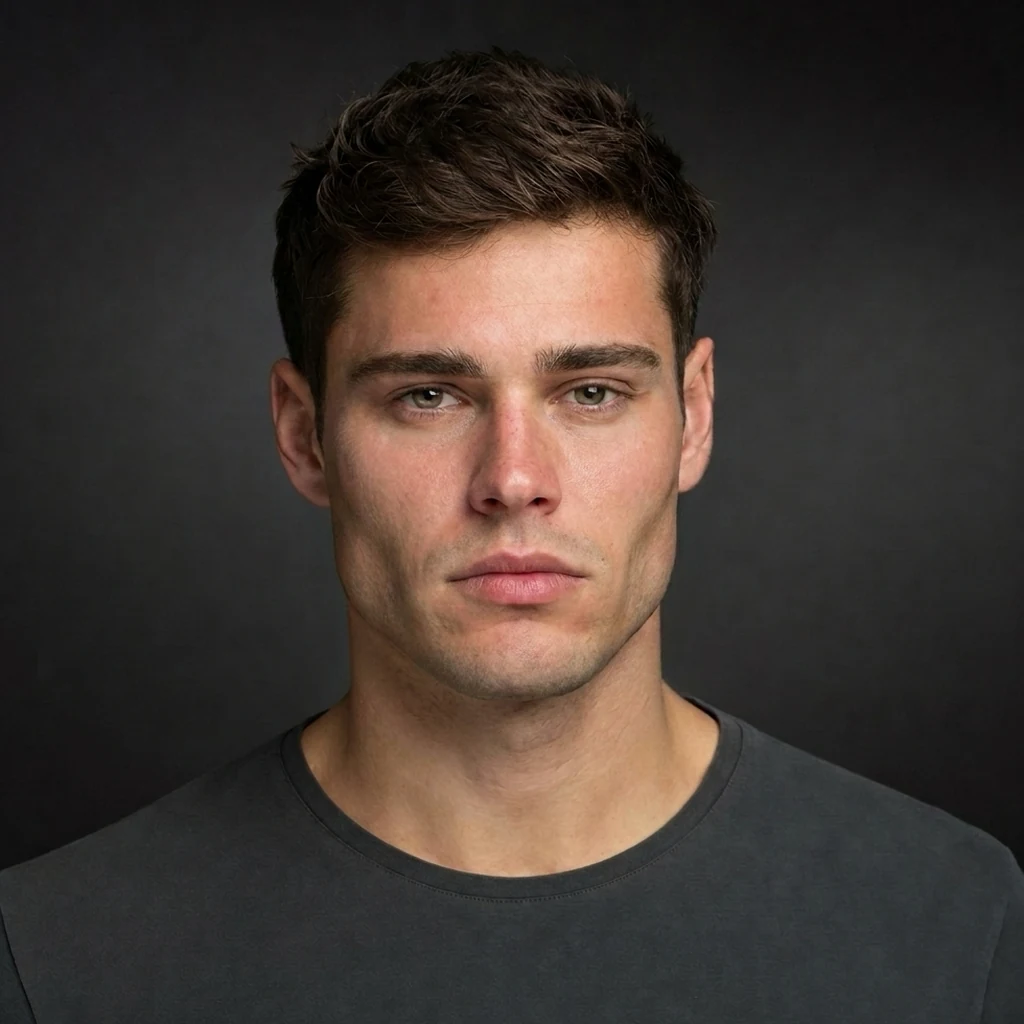 Same face after de-puffing routine, with visibly sharper jawline definition